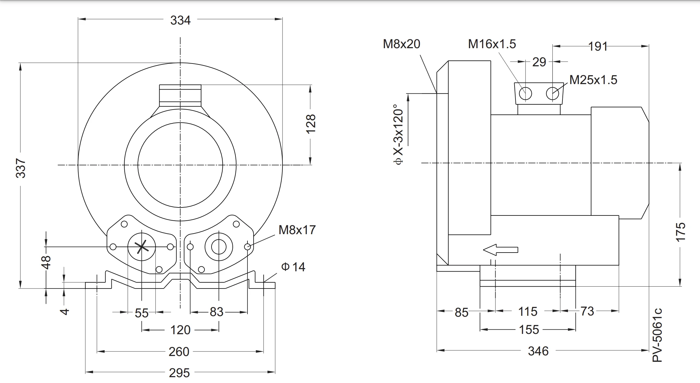 Dimensions du souffleur d`air Aria Spa (3,0 HP)